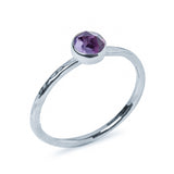 Amethyst Sterling Silver Hammered Stacking Ring side view on a white background 