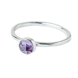 Amethyst Sterling Silver Hammered Stacking Ring front view on a white background