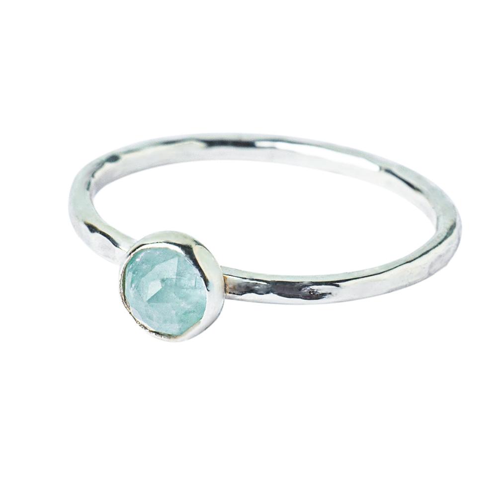 Aquamarine Sterling Silver Hammered Texture Stacking Ring front view on a white background 