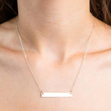 Sterling Silver Bar Pendent on a necklace worn on a model 