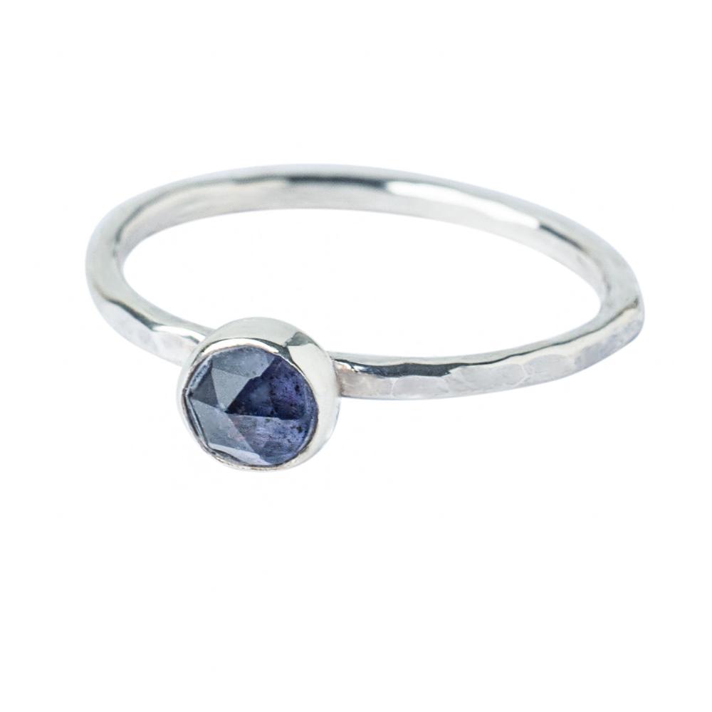 Iolite Sterling Silver Hammered Stacking Ring front view on a White background 