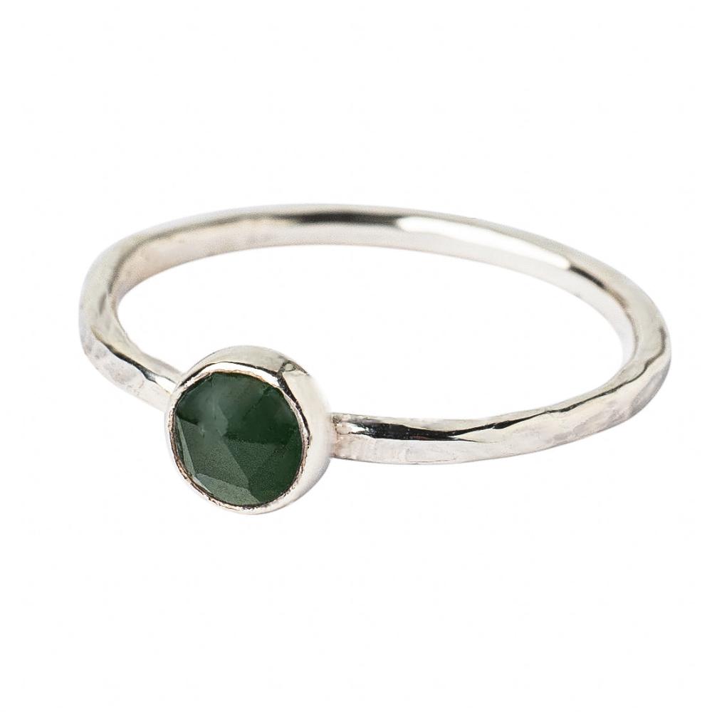 Jade Sterling Silver Hammered Stacking Ring front view shown on white background