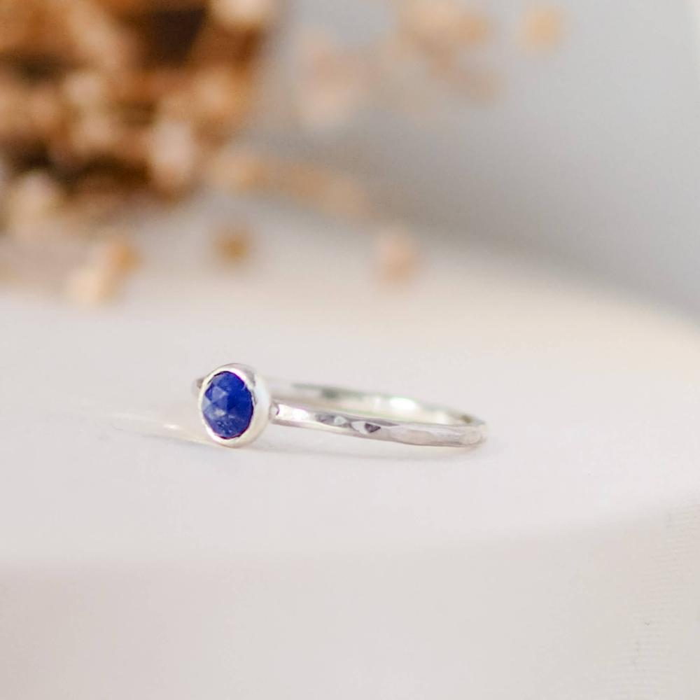 Lapis Rosecut Hammered Sterling Silver Stacking Ring Lunar Moth Jewellery