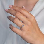 Model wears Lapis Hammered Sterling Silver Stacking Ring , with a white blouse and frenchtip manicured nails.