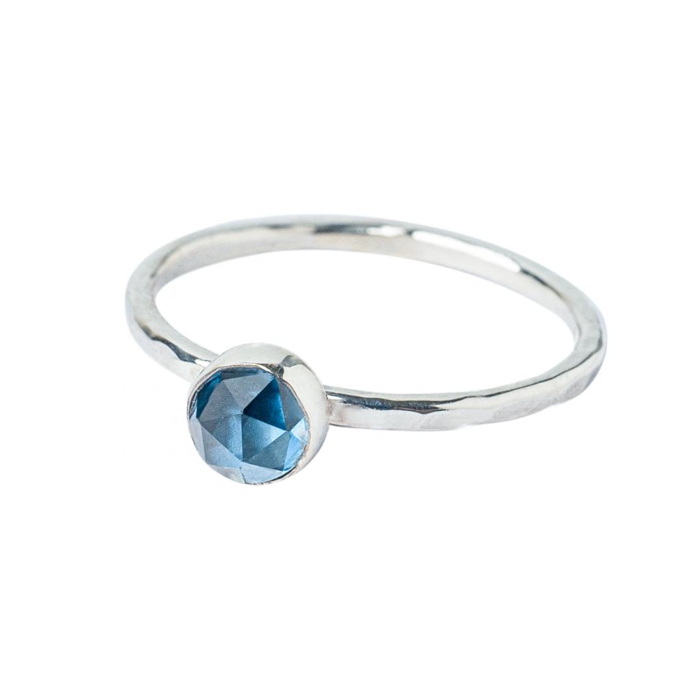 London Blue Topaz Sterling Silver Hammered Textured Ring shown on a white background  