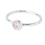 Rose Quartz Sterling Silver Hammered Stacking Ring on a white background.