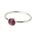 Ruby Sterling Silver Hammered Textured Stacking Ring with a front view on a white background