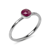 Ruby Sterling Silver Hammered Textured Stacking Ring side view on a white background 