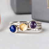 A Sterling Silver Stacking Rings Set made up with Lapis, Citrine and Amethyst gemstones.