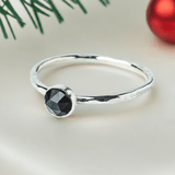 Christmas Gift: Black Spinel Stacking Ring | Handcrafted Sterling Silver Elegance