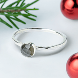 Christmas Gift: Grey Moonstone Stacking Ring | Handcrafted Sterling Silver Elegance