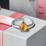 Anniversary Gift: Citrine Pear Sterling Silver Ring | Symbol of Abundance & Love