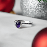 Christmas Gift: Amethyst Pear Sterling Silver Ring | Elegant & Handcrafted