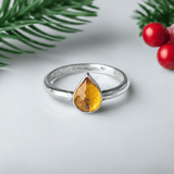 Christmas Gift: Citrine Pear Sterling Silver Ring | Handcrafted with Joy