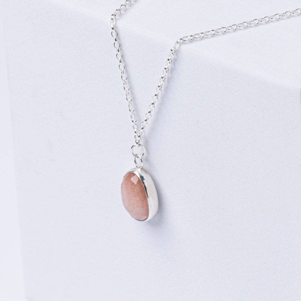 Peach Moonstone Gemstone Pendent Necklace, set in Sterling Silver