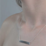 Sterling Silver Bar Pendent Necklace worn by model 