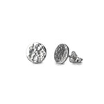 Round Hammered Sterling Silver Earrings on White Background 