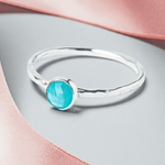 Turquoise gemstone Sterling Silver Stacking Ring with Hammered Textured band